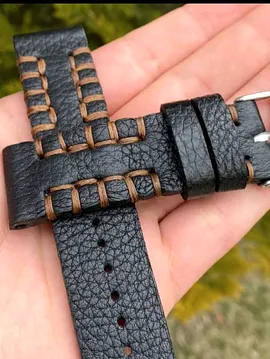 24 Mm Siyah Floter Gerçek Deri  Elyapımı Kordon  Siyah