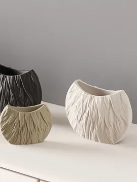 Oval Desenli Vazo 3d Beyaz