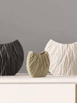 Oval Desenli Vazo 3d Krem Rengi
