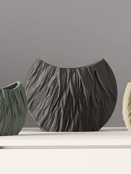 Oval Desenli Vazo 3d Siyah
