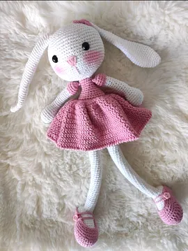 Uzun Kulak Elbiseli Tavşan Kız Bebek Hediyesi  Pembe