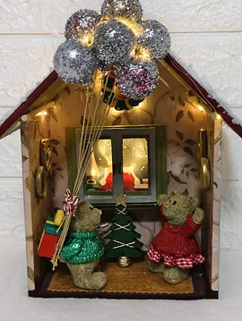 Aşık Ayıcıklar Christmas Konsept Diorama Işıklı Dekor Çok Renkli