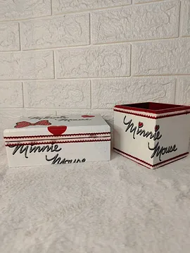 Minnie Mouse Temalı Kumaş Kaplı Ahşap Kutu Ve Kalemlik Seti Kırmızı
