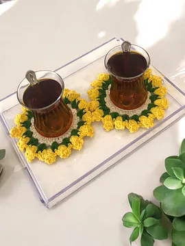 2 Li Örgü Bardak Altlığı Sarı