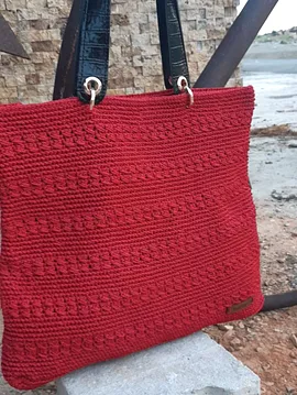 Makrome İp Çanta  Kırmızı