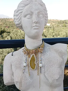 Sarı Akik Choker Beyaz