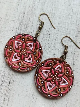 Vintage Yuvarlak Küpe  Pembe