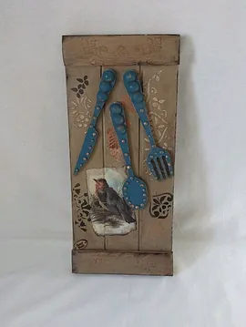 Çayaş Bıçak Kaşık Detaylı Ahşap Duvar Süsü Taba