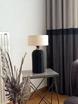 Rattan Abajur Siyah Örgü Ayaklı Bej Başlık Bej