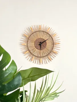 60 Cm El Yapımı Bambu Rattan Dekoratif Duvar Saati Kahverengi