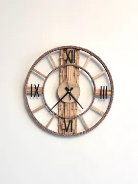 40 Cm El Yapımı Roma Rakamlı Bambu Rattan Saat Kahverengi