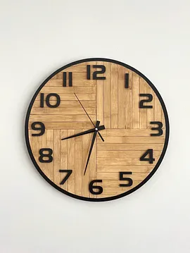 El Yapımı Modern Minimal Stil Bambu Duvar Saati Siyah