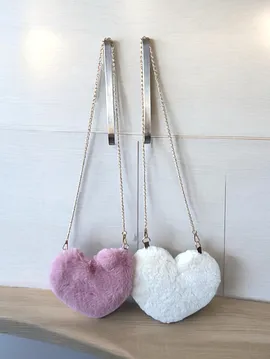 Kalp Sekilli Peluş Çanta Lila