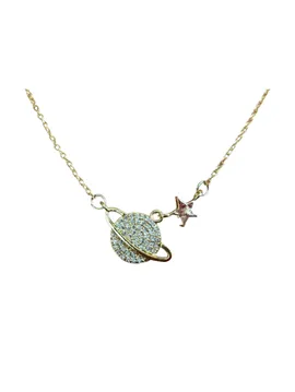 Gold Zirkon Taşlı Gezegen Satürn Kolye 