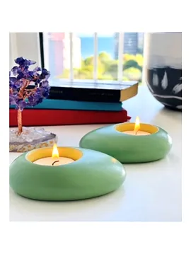 Taş Görünümlü 2li Tealight Mumluk Yeşil