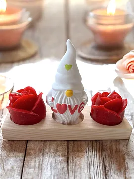 Ahşap Standlı Love Cücesi & Mum Dekor Seti 