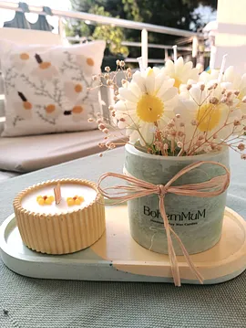 Papatya Mum Buketi Ve Kokulu Soya Wax Mum Seti Pastel Yeşili