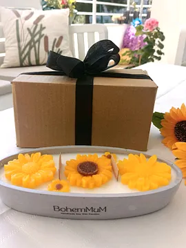 Ayçiçeği Tasarımlı Soya Wax Kokulu Mum  Gri
