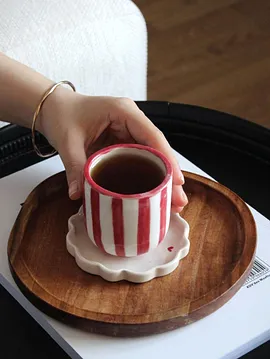 Kırmızı Çizgili Espresso Bardağı  Kırmızı