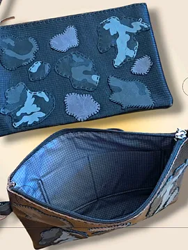 Kamuflaj Desen El Yapımı Deri Clutch Çanta  Siyah