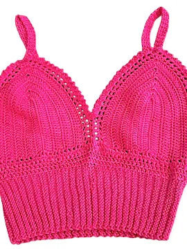 Örgü Crop Büstiyer Pembe