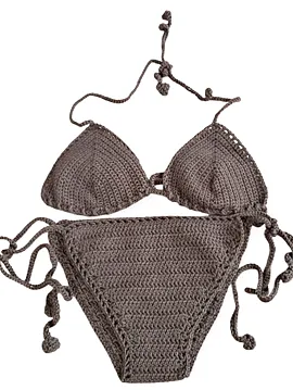 Örgü Bikini Takımı Kahverengi