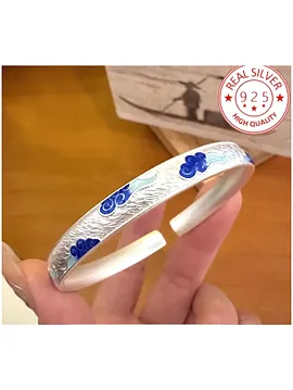 Mavi Mineli Gümüş Tasarım Bilezik  Saks Mavi