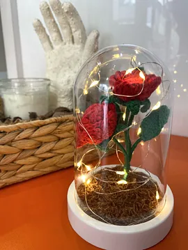 Işıklı Fanus Gül Dalı Küçük Boy Kırmızı