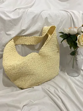 Kağıt  İp Plaj Çantası Açık Limon