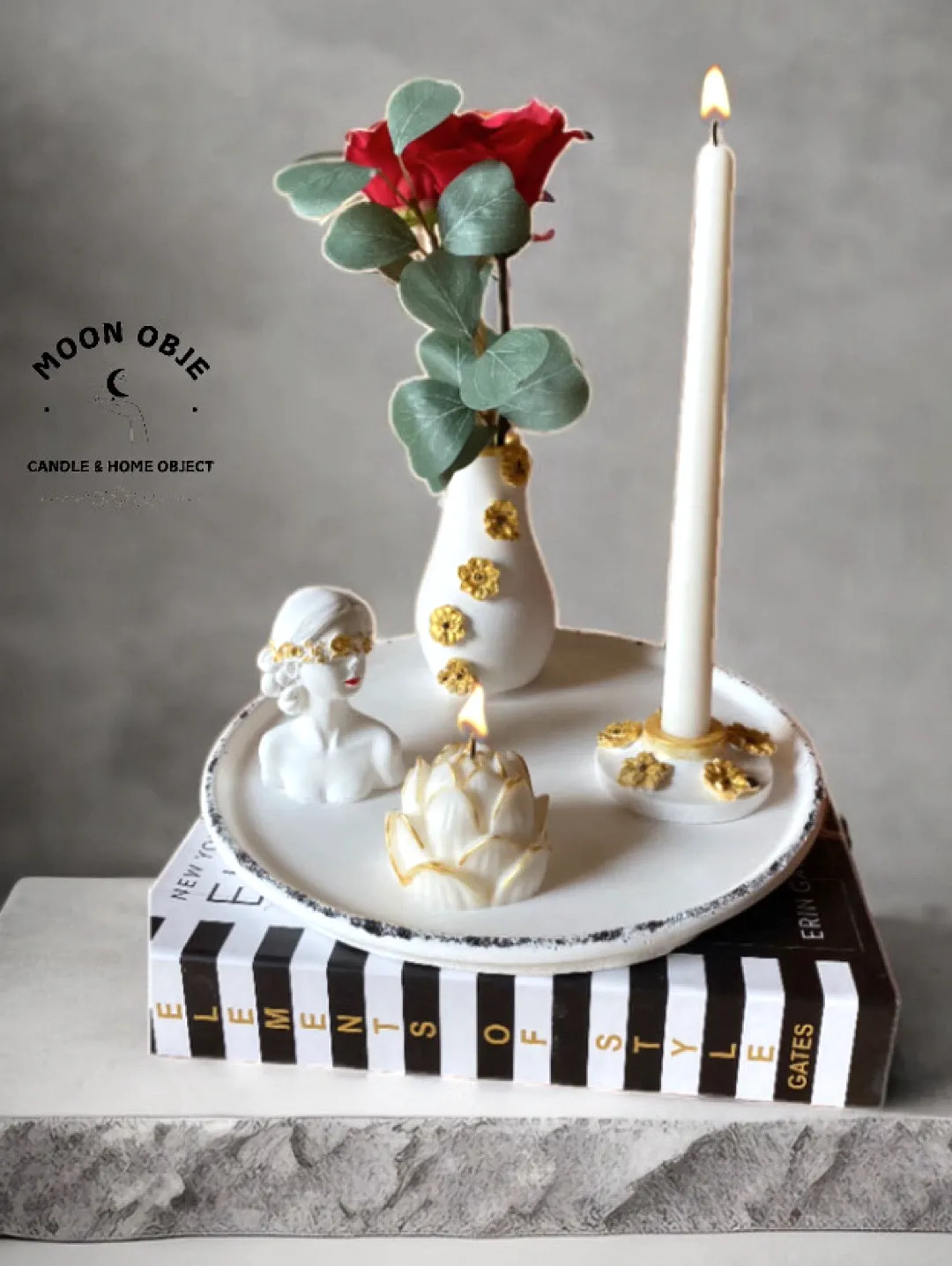 moon-obje-cicek-dekorlu-gold-detayli-lotus-mumlu-set-beyaz