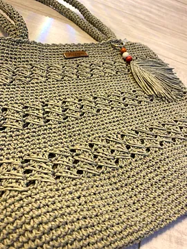 Mint Yeşili Yaprak Charmlı Kağıt İp Kol Çantası Yeşil
