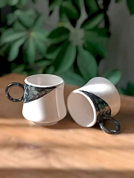 Seramik Kahve Fincanı İkili Obsidian Beyaz