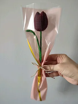 Örgü Lale Örgü Çiçek El Yapımı Çiçek Yapay Çiçek Bordo