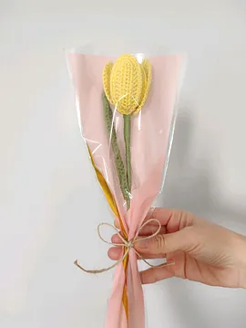 Sarı Lale Örgü Buket Örgü Lale  Açık Limon