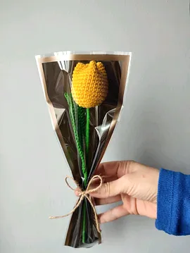 Örgü Lale Örgü Çiçek El Yapımı Çiçek Yapay Çiçek Sarı