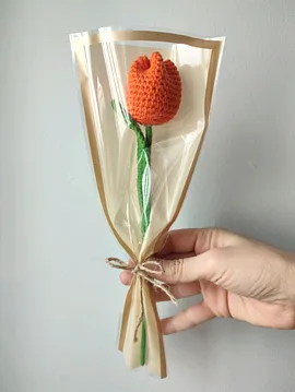 Örgü Lale Örgü Çiçek El Yapımı Çiçek Yapay Çiçek Turuncu