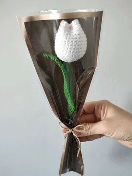 Örgü Lale Örgü Çiçek El Yapımı Çiçek Yapay Çiçek Beyaz