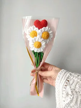Kalpli Papatya Buketi Beyaz